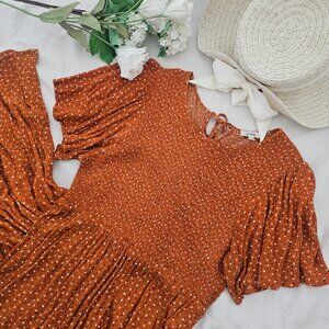 In Loom Rust Smocked Boho Maxi Dress Flutter Sleeve NWOT